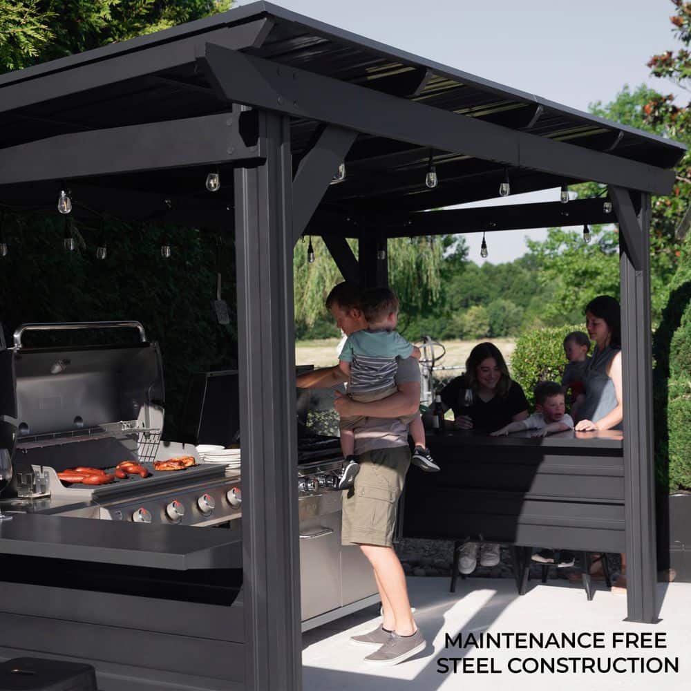 Rockport XL Black Steel Grill Gazebo with Countertops