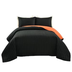 Soft Stripe Black/Orange All Season Quilt/Coverlet Twin-XL Set (2-Piece)