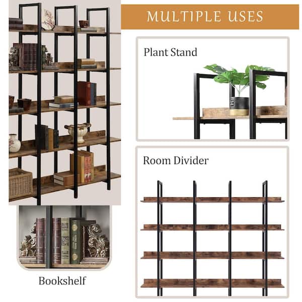 Polibi 70.87 in. H Brown Vintage Industrial Style 5-Shelf Bookcase