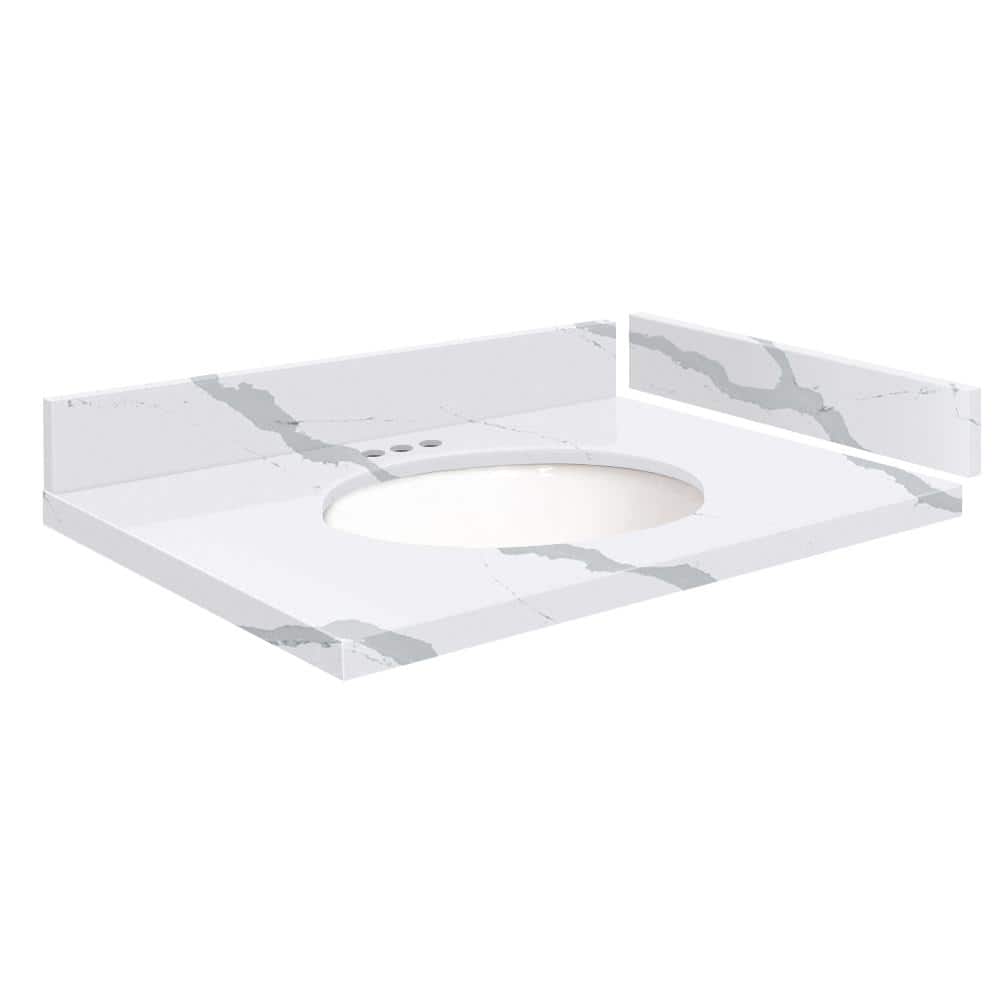 Silestone 28 in. W x 22.25 in. D Quartz White Round Single Sink Vanity Top in Bianco Calacatta price history on PriceWatchPro