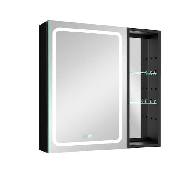 Modland Baily 29.5 in. W x 29.5 in. H Medium Rectangular Silver Aluminum Surface Mount Medicine Cabinet with Mirror Left