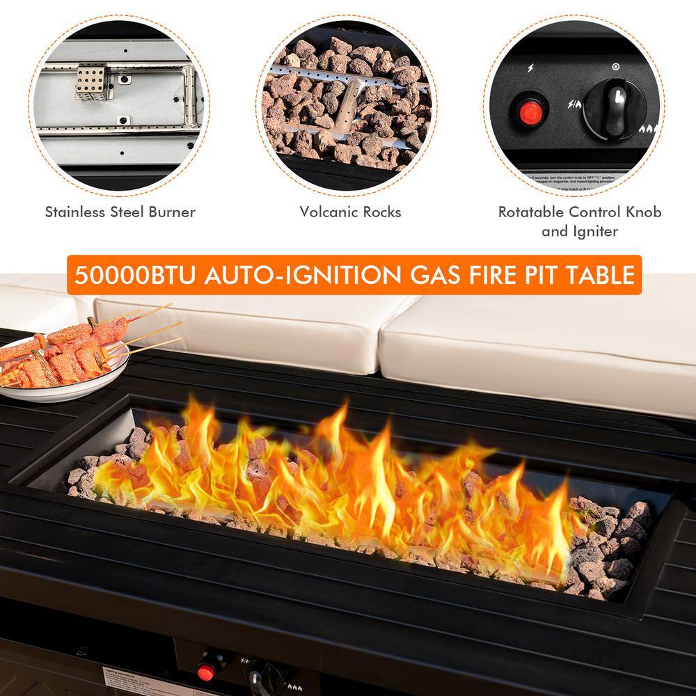 57'' Black Steel Rectangular Gas Fire Pit Table