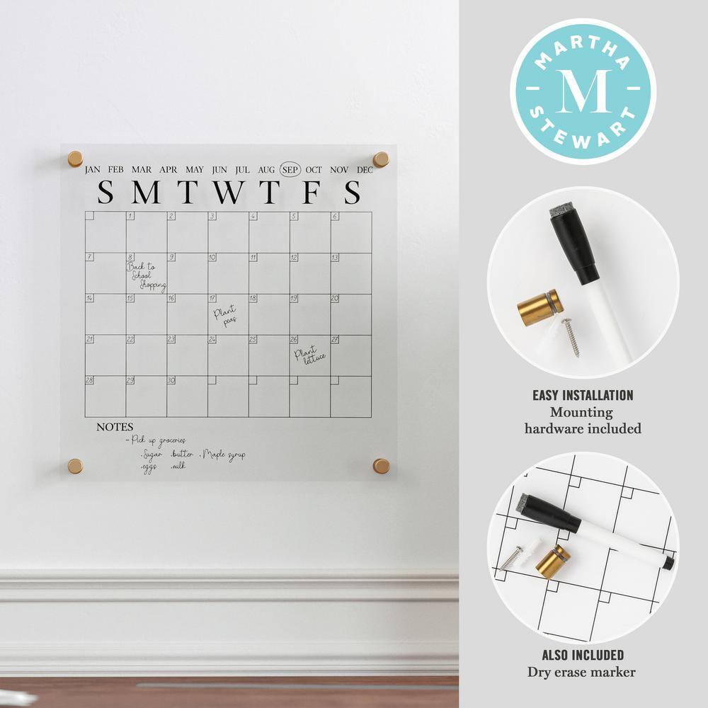 Clear Acrylic Monthly Wall Calendar with Black Print and Dry Erase Marker