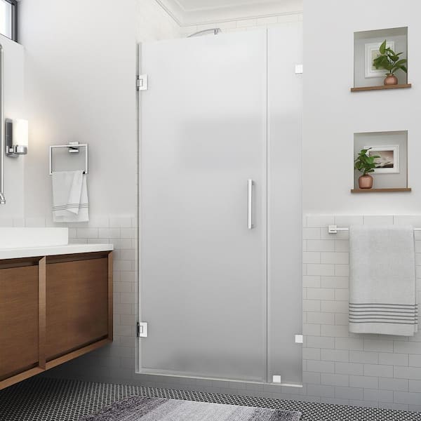 Aston Nautis XL 39.25 - 40.25 in. W x 80 in. H Hinged Frameless Shower Door in Polished Chrome with Ultra-Bright Frosted Glass