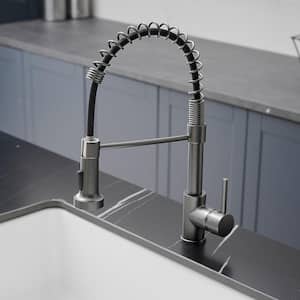2-Spray Patterns 1.8 GPM Single Handle No Sensor Pull Down Sprayer Kitchen Faucet with Water Supply Hose in Matte Grey