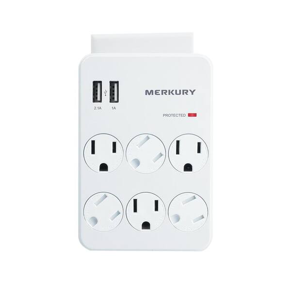 Merkury Innovations 6 AC Outlet and 2 USB 3.1 Amp Wall Surge Protector