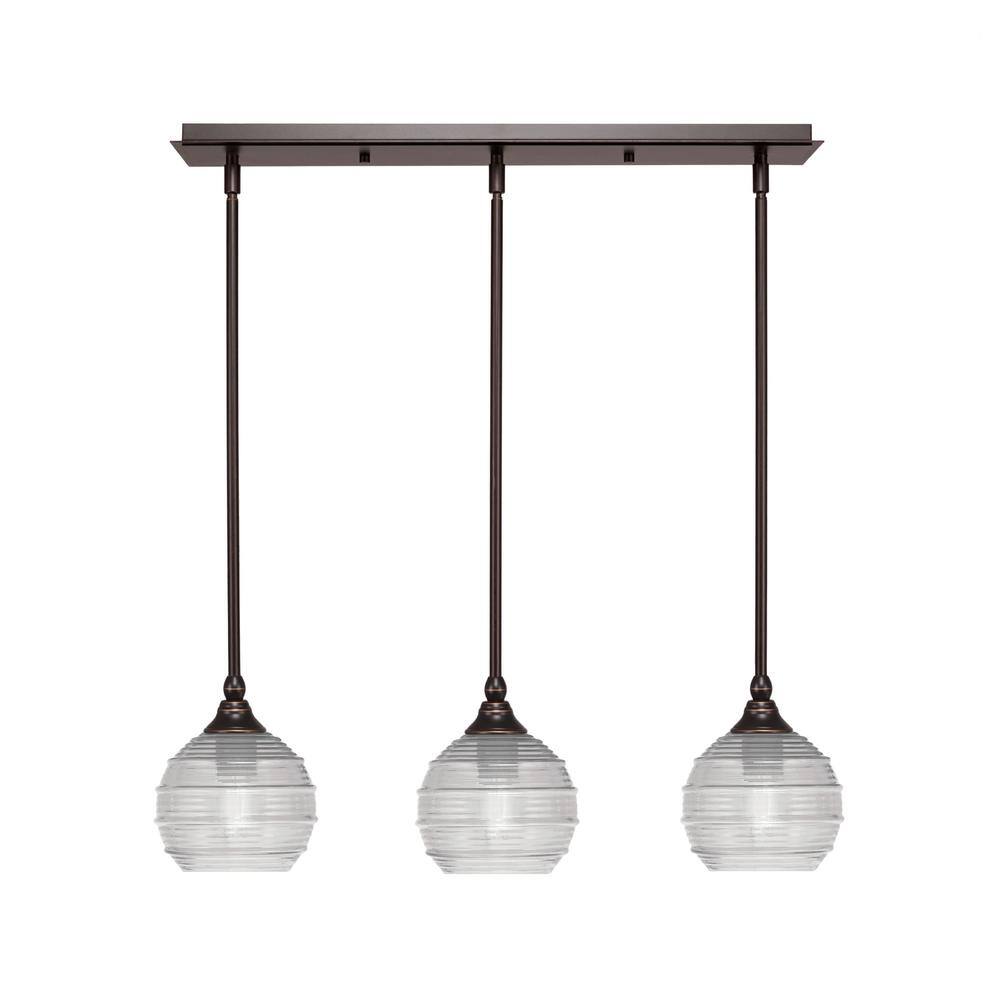 Livingston 100-Watt 3-Light Brown Shaded Pendant Light with 6 in. Clear Rib