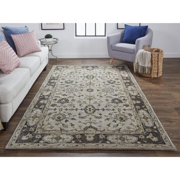 10 ft. x 13 ft. Gray, Ivory Floral Area Rug