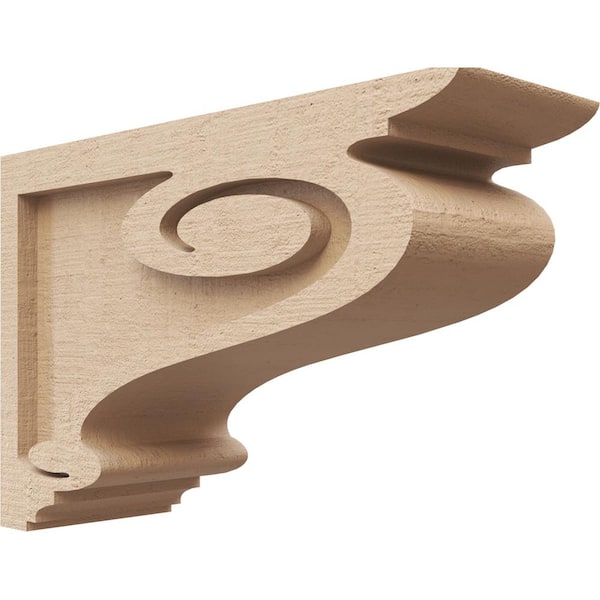 Ekena Millwork 4 in. x 8 in. x 12 in. Series 3 Classic Scroll Rough Cedar Woodgrain Timberthane Polyurethane Corbel, Primed Tan