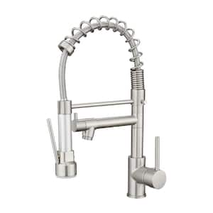 Double Handle Gooseneck Pull Down Sprayer Kitchen Faucet in Brushed Nickel