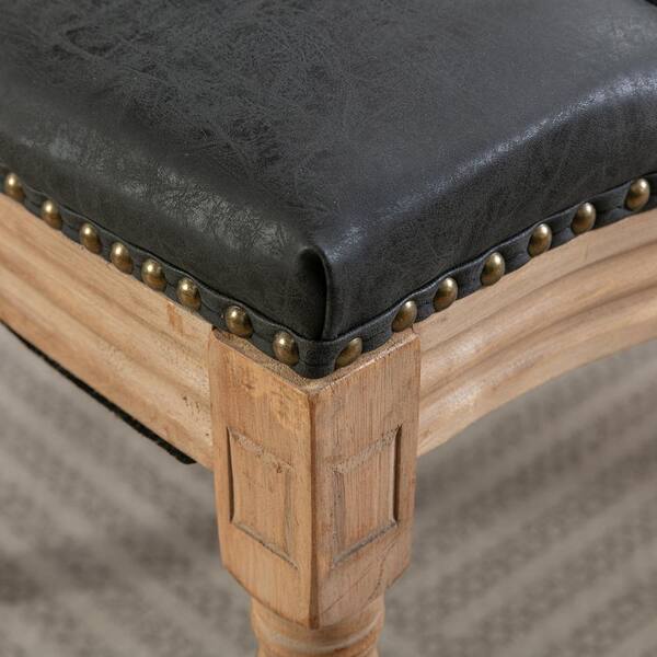Set Of 4 Leather Dining Chairs - Upholstered With Nailhead Trim, Solid Wood Frame, Beige Modern Kitchen & Dining Room Chairs