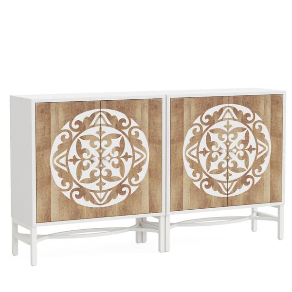BYBLIGHT Ahlivia White Wood 57" Sideboard Buffet Cabinet with 4 Doors and Storage Shelves