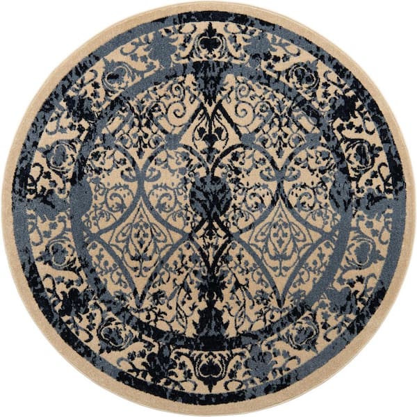 Unique Loom La Jolla Traditional Blue 6' 0 x 6' 0 Round Rug