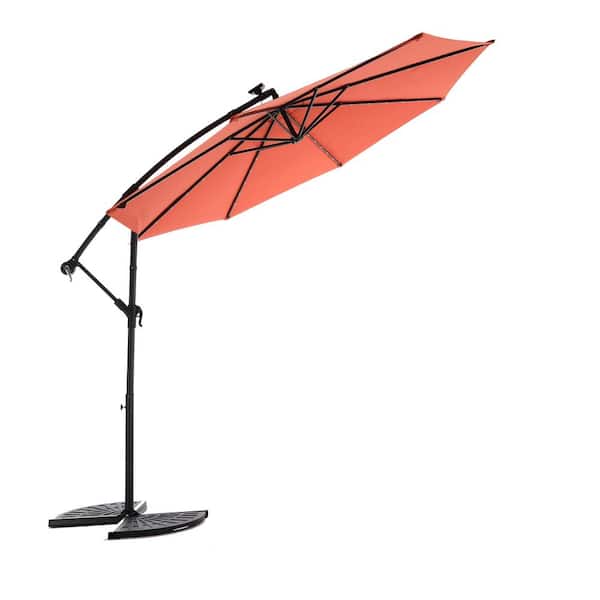 SOTEN RUGGED TABLET LLC 10 ft. Solar LED Offset Hanging Market Patio Umbrella in Orange