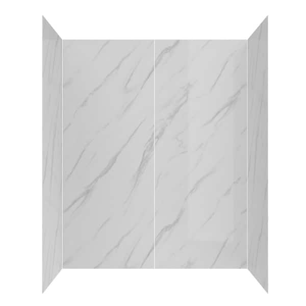 32 in. L x 60 in. W x 76 in. H 4-Piece Glue-Up Alcove Shower Wall Surround in White Marble Finish