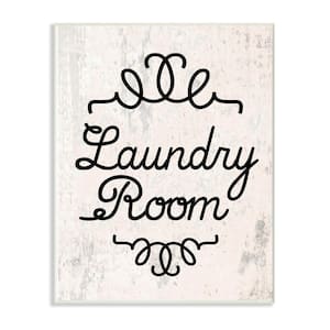 12.5 in. x 18.5 in. "Black on White Washed Texture Laundry Room Cursive Typography" by Daphne Polselli Wood Wall Art