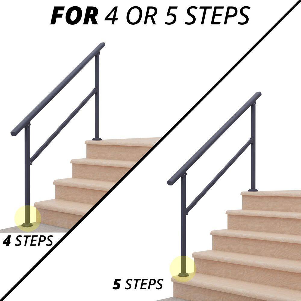 Black Wrought Iron 4-5 Step Outdoor Stair Handrail Kit