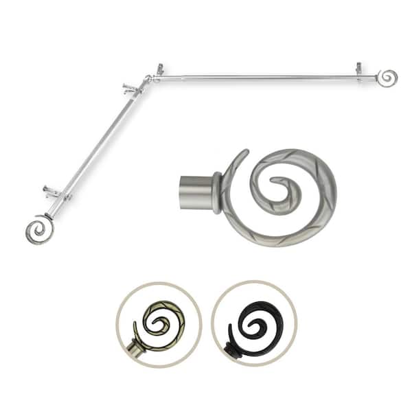Rod Desyne 13/16" Dia Adjustable 120" to 170" Single Corner Window Curtain Rod in Satin Nickel with Spiral Finials