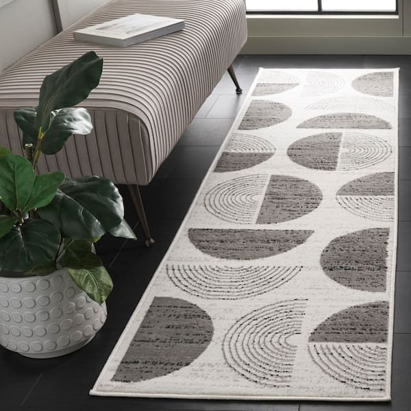 Temple 2 ft. x 8 ft. Ivory/Gray Abstract Geometric Runner Rug