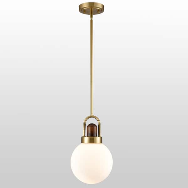CLAXY 40 Watt 1-Light Gold Finished Shaded Pendant Light with Milk Glass Glass Shade and No Bulbs Included