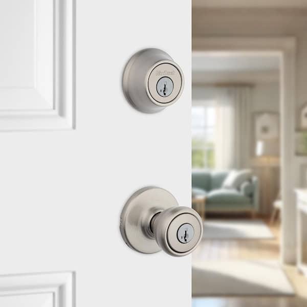 Tylo Satin Nickel Door Knob Combo Pack Featuring SmartKey Security with Microban Antimicrobial Technology
