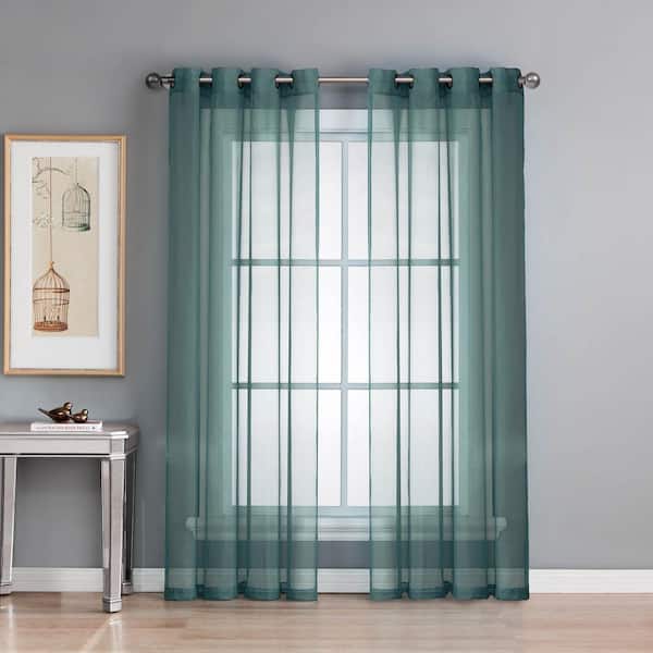 Window Elements Sheer Sheer Elegance 84 in. L Grommet Curtain Panel Pair, Dusty Blue (Set of 2)