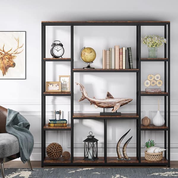 6-Tier Bookshelf 70.9 inch Tall Bookcase, 12-Shelf Industrial Display Shelves - Brown