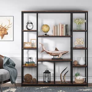 70.86 in. Brown Practical Board 12-Shelf Etagere Bookcase with Storage and Industrial Style Display Shelves