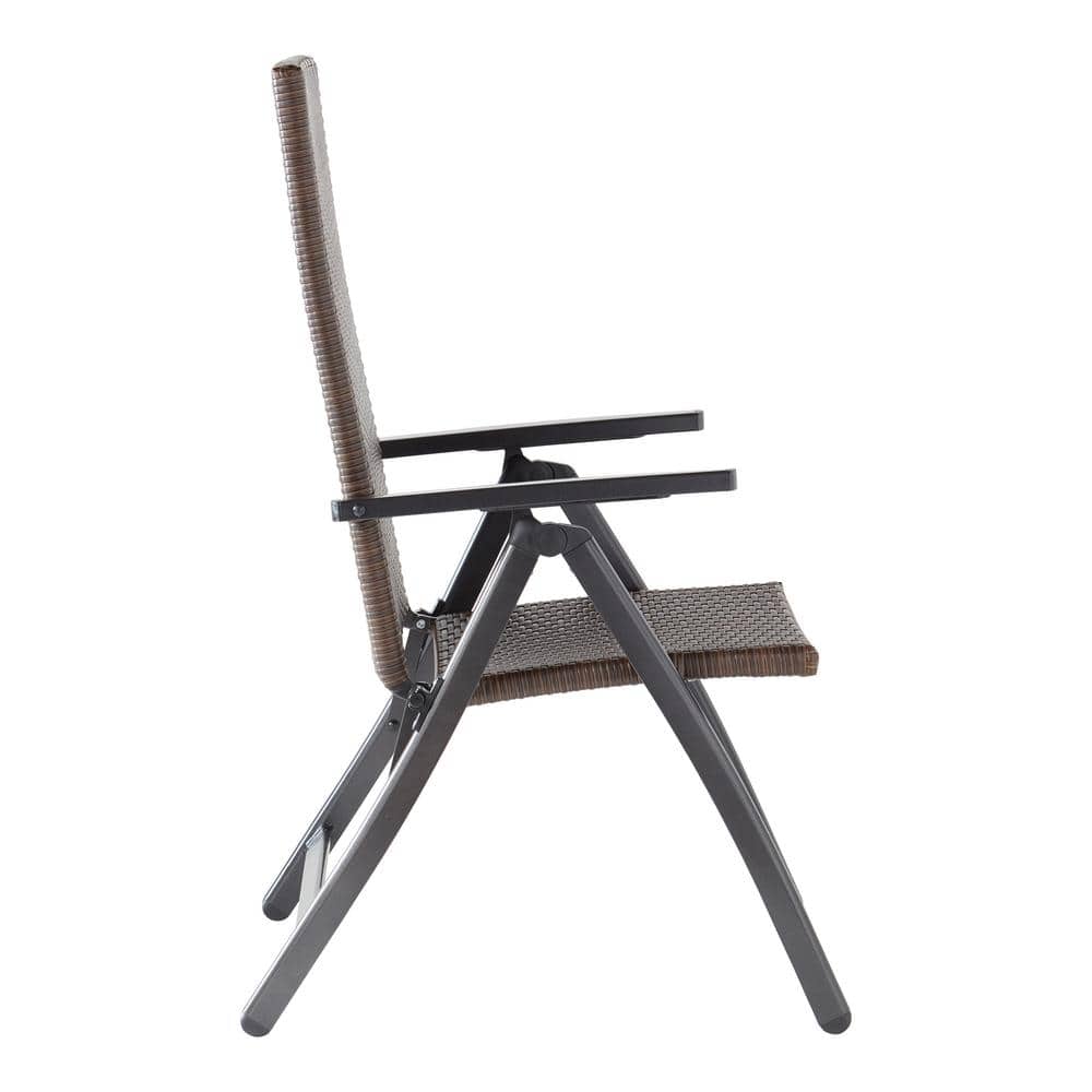 Outdoor Black Aluminum Wicker Reclining Lounge Chair with Beige Cushion