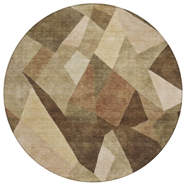 Chantille Machine Washable Indoor/Outdoor Abstract ACN2374 Brown 8 ft. x 8 ft. Round Rug