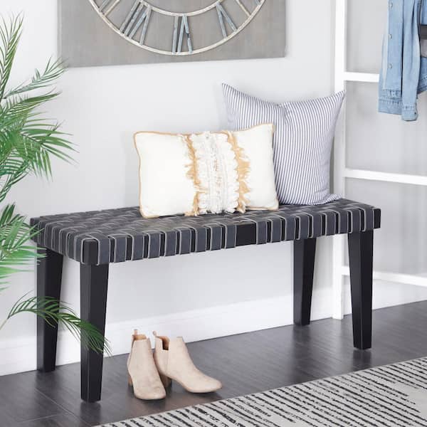 Litton Lane Black Woven Bench 20 in. X 44 in. X 16 in.
