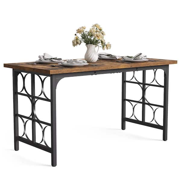 Halseey 55-Inch Rectangle Brown Wood Home Office Study Writing Conference Table Executive Computer Desk Farmhouse for 4