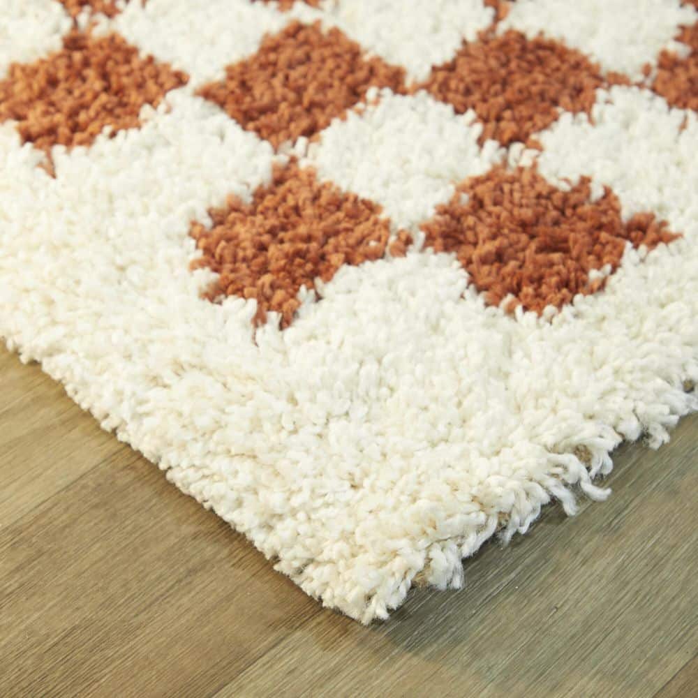 Himalaya Sherpa-Inspired Burnt Orange 8' x 10' Geometric Shag Rug