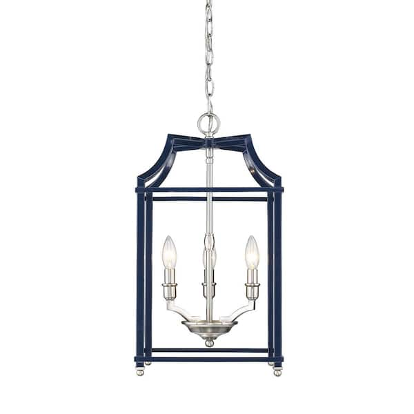 Golden Lighting Leighton 3-Light Pewter and Navy Blue Pendant Light