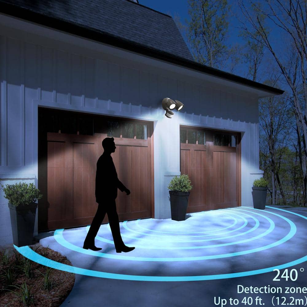 Bronze Motion Activated Twin Head LED Security Flood Light