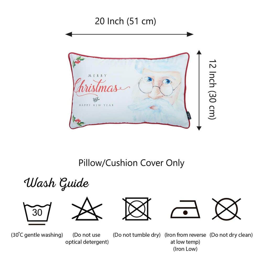 White and Red Christmas Lumbar Pillow Cover 12" x 20"