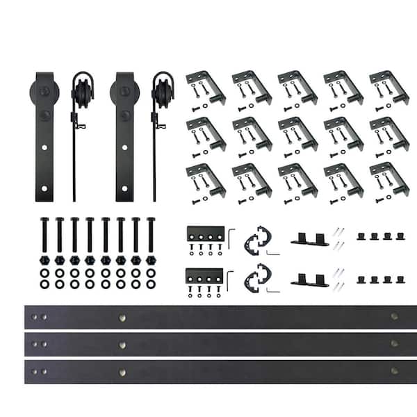 HOMACER 18 ft./216 in. Black Rustic Ceiling Mount Non-Bypass Sliding Barn Door Track and Hardware Kit for Double Doors