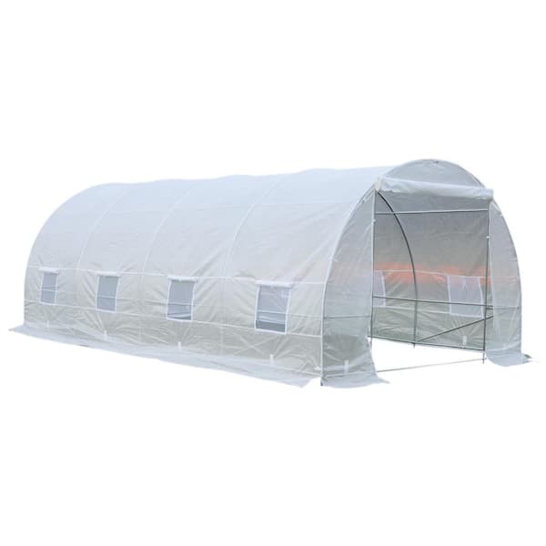 Outsunny 10 ft. x 20 ft. x 7 ft. Freestanding High Tunnel Walk-In Garden Greenhouse Kit w/Large Footprint & Tough PE Walls, White