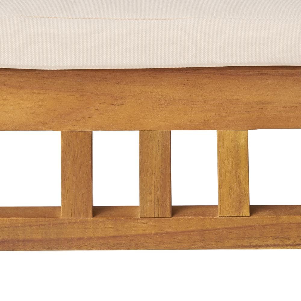Acacia Wood Expandable Outdoor Dining Set with White Cushions