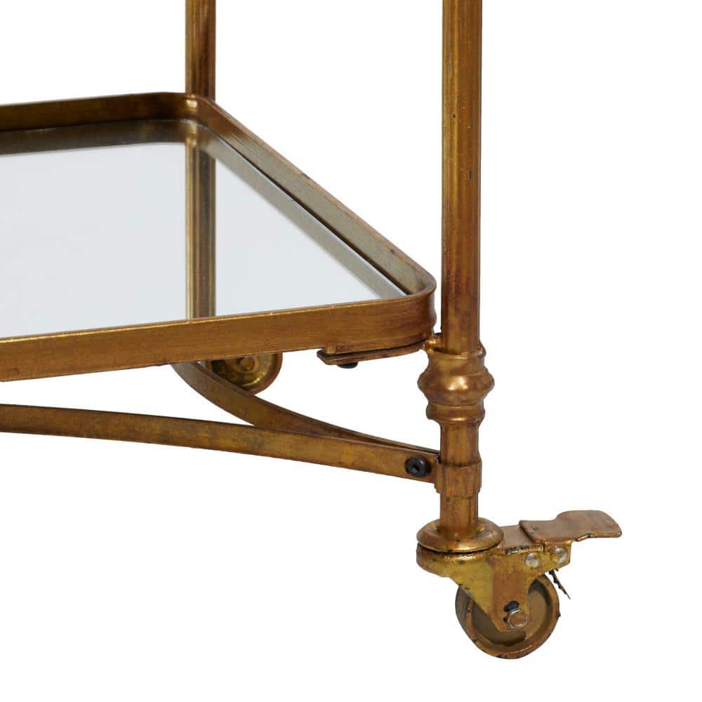 Elegant Brass 35" Rolling Bar Cart with 3 Mirrored Shelves and Handles
