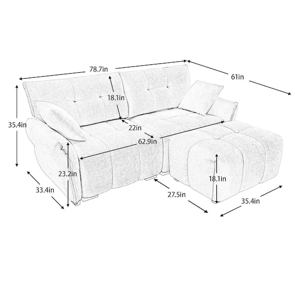 Homy Casa YOYO 78.7 in. Rolled Arm Chenille 3-Seater L-Shaped