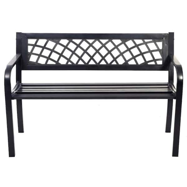 Movisa Black Metal Outdoor Bench