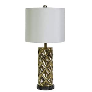 26 in. Cylinder Cage Plated Gold and Faux Black Marble Table Lamp