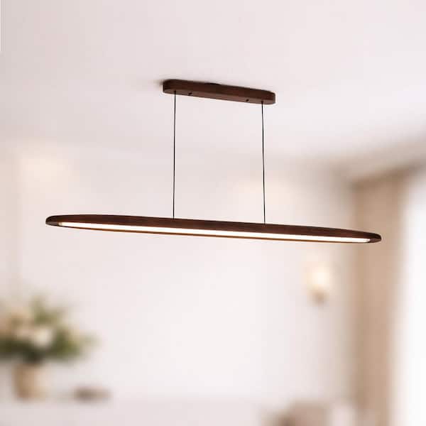 51 in. Integrated LED Walnut Wood Modern Linear Chandelier for Kitchen Island