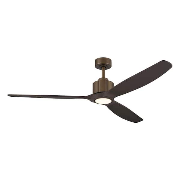 Calyx 3 Blade 60 in. Indoor Ceiling Fan in Heritage Brushed Bronze with Solid Wood Satin Natural Bronze Blades