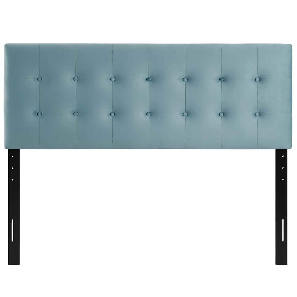 Elegant Light Blue Velvet Tufted Queen Headboard