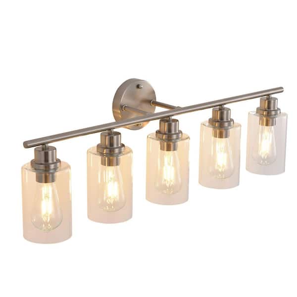 31.49 in. 5 Light Nickel Vanity Light Fixtures Modern Bathroom Light Fixtures with Clear Glass Shade for Over Mirror