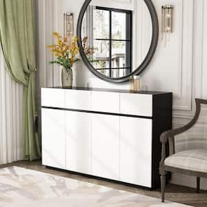White Wood Modern Accent Storage Cabinet Cupboard with Adjustable Shelves, Drawers
