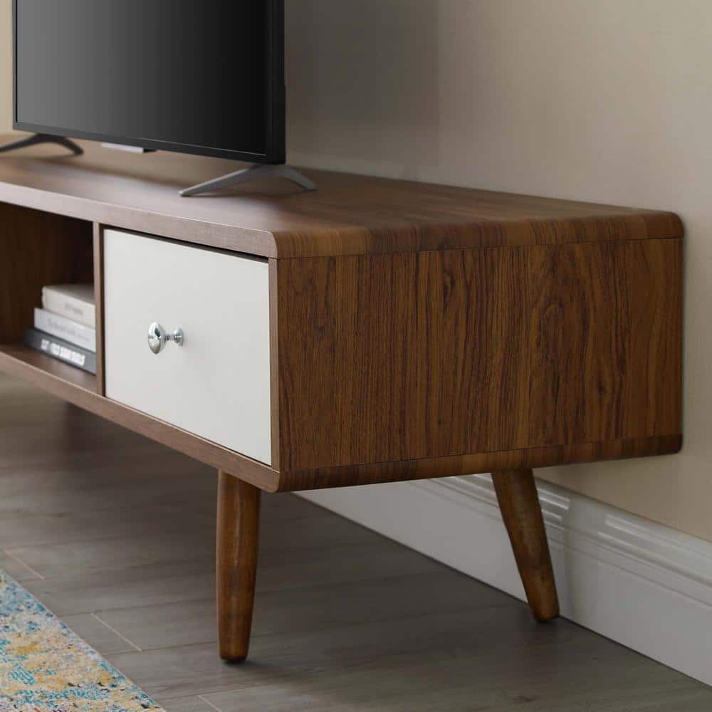 Sleek 70'' Walnut White Media Console with Cabinet Storage