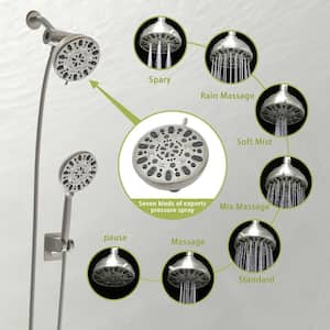 Single-Handle 7-Spray High Pressure Shower Faucet 1.8GPM Wall Mount Shower Combo in Brushed Nickel